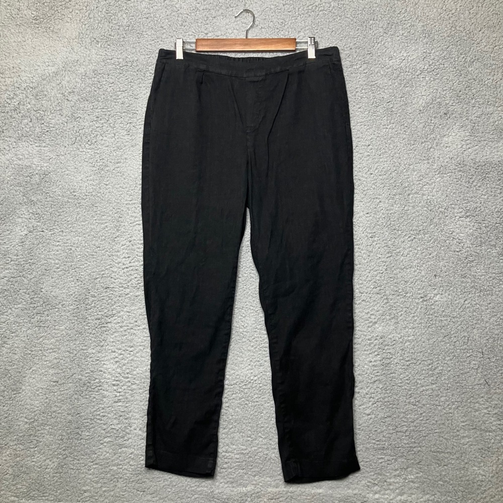 NYDJ Linen Trouser Pants Women 10 Black Drawstring Tapered Beach Coastal Office